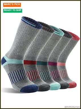 5 Pairs Merino Wool Hiking Socks Warm Thermal Cushioned Moisture Wicking